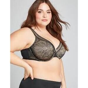 Cacique Unlined Underwire Full Coverage Black Lace Bra Size 42J
